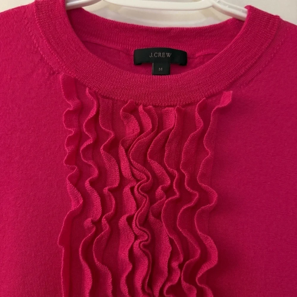 J. CREW Preppy 100% Merino Wool Ruffle Front Tippi Sweater in Pink Size M